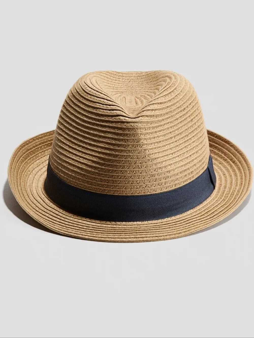 H&M Tan Straw Fedora with Navy Band - Summer Essential